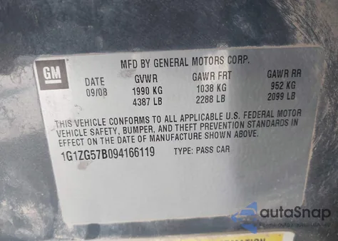 2009 Chevrolet Malibu Ls z USA, uszkodzony, nr VIN 1G1ZG57B094166119